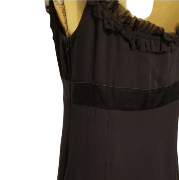 TED BAKER London Black Silk Dress Ruffle Trim and Bow Tie Accent Empire Waist - Picture 7 of 16